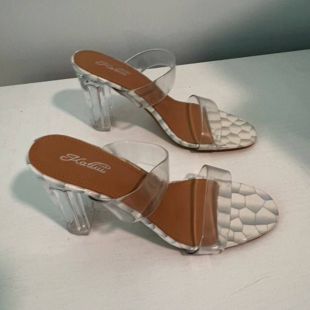 Katliu Women's clear heels, prismatic snakeskin print Size 36 Worn Once